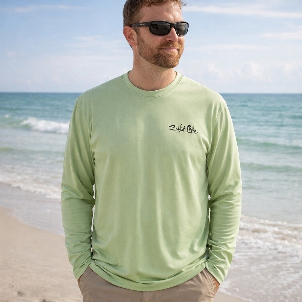 New Salt Life SLX Performance Shirt Mens L Light Green Long Sleeve Graphic